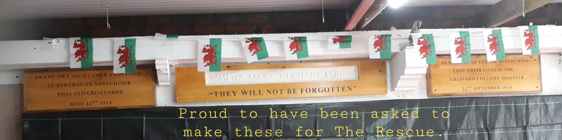 Handcrafted memorial plaque dedicated to the Gresford Colliery Disaster