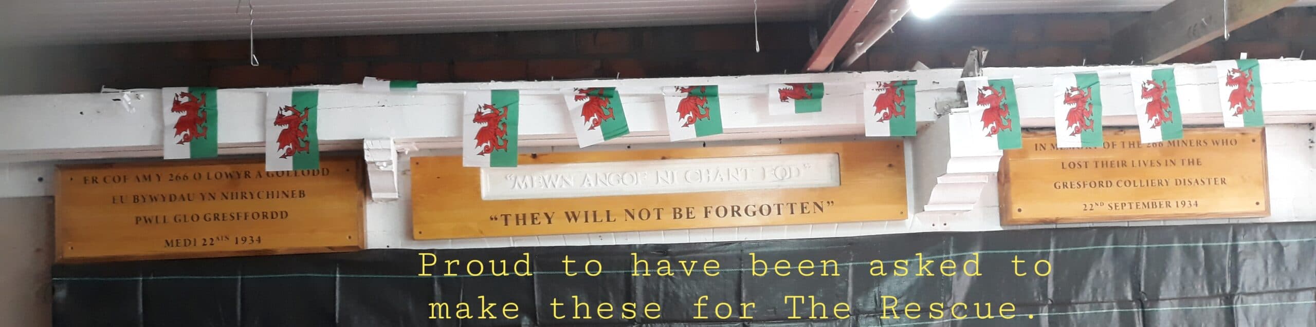 Handcrafted memorial plaque dedicated to the Gresford Colliery Disaster